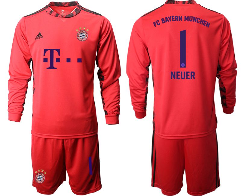 Men 2020-2021 club Bayern Munich red goalkeeper long sleeve #1 Soccer Jerseys->bayern munich jersey->Soccer Club Jersey